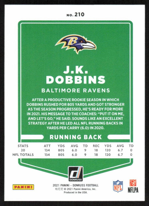 J.K. Dobbins 2021 Donruss Football # 210 Baltimore Ravens Base - Collectible Craze America