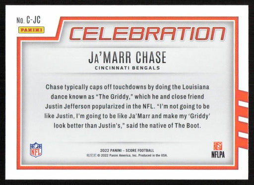 Ja'Marr Chase 2022 Panini Score Football # C-JC Celebration Cincinnati Bengals - Collectible Craze America