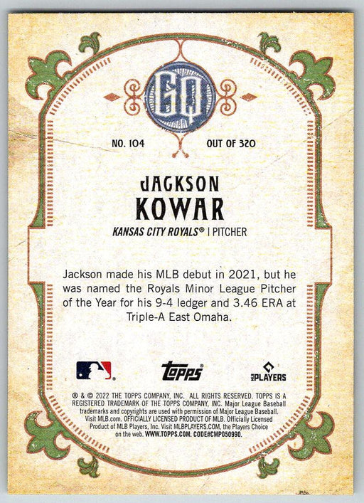 Jackson Kowar 2022 Topps Gypsy Queen # 104 RC Kansas City Royals - Collectible Craze America