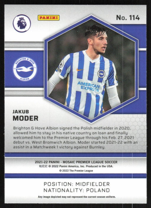 Jakub Moder 2021 Panini Mosaic Premier League # 114 RC Brighton & Hove Albion Base - Collectible Craze America