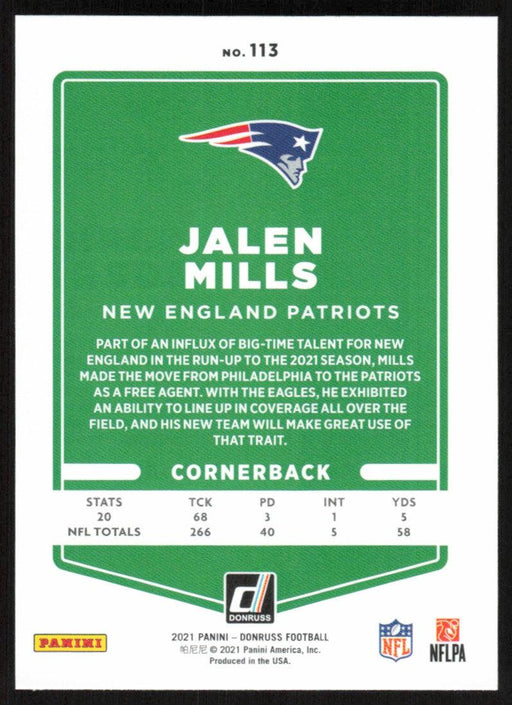 Jalen Mills 2021 Donruss Football # 113 New England Patriots Base - Collectible Craze America