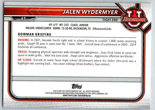 Jalen Wydermyer 2021 Bowman University Football # 63 Texas A&M Aggies 1st Bowman - Collectible Craze America