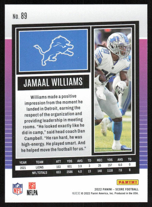 Jamaal Williams 2022 Panini Score Football # 89 Base Detroit Lions - Collectible Craze America