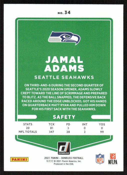 Jamal Adams 2021 Donruss Football # 34 Seattle Seahawks Base - Collectible Craze America