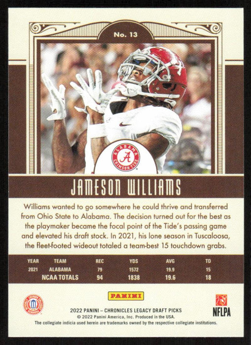 Jameson Willams 2022 Panini Chronicles Legacy Draft Picks # 13 RC Alabama Crimson Tide - Collectible Craze America