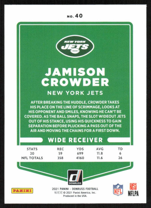 Jamison Crowder 2021 Donruss Football # 40 New York Jets Base - Collectible Craze America