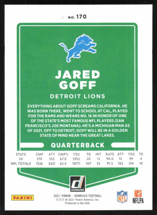 Jared Goff 2021 Donruss Football # 170 Detroit Lions Base - Collectible Craze America