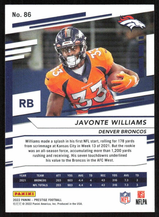 Javonte Williams 2021 Panini Chronicles Prestige Rookie Card No 226