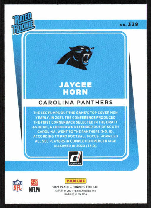 Jaycee Horn 2021 Donruss Football # 329 RC Carolina Panthers Rated Rookie Base - Collectible Craze America