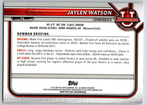 Jaylen Watson 2021 Bowman University Football # 76 Washington State Cougars 1st Bowman - Collectible Craze America