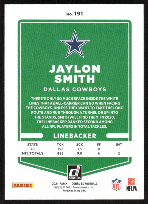 Jaylon Smith 2021 Donruss Football # 191 Dallas Cowboys Base - Collectible Craze America