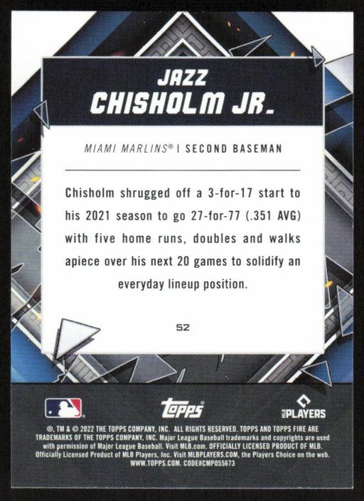 Jazz Chisholm Jr. 2022 Topps Fire Baseball # 52 Miami Marlins Base - Collectible Craze America