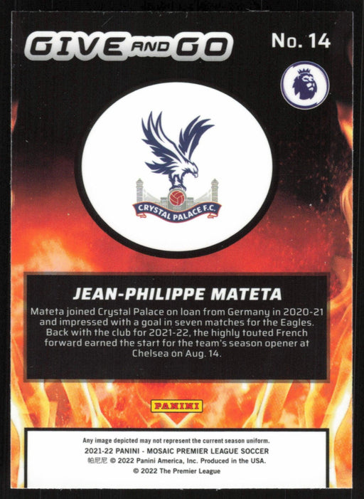 Jean-Philippe Mateta 2021 Panini Mosaic Premier League # 14 Give and Go Crystal Palace - Collectible Craze America