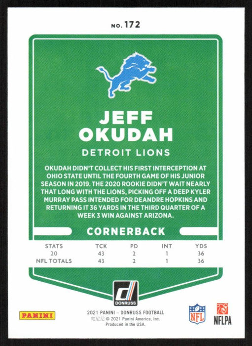 Jeff Okudah 2021 Donruss Football # 172 Detroit Lions Base - Collectible Craze America