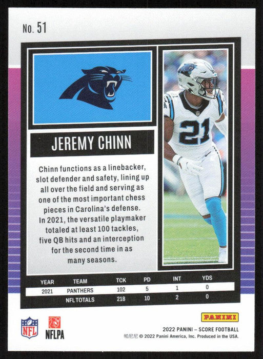 Jeremy Chinn 2022 Panini Score Football # 51 Base Carolina Panthers - Collectible Craze America