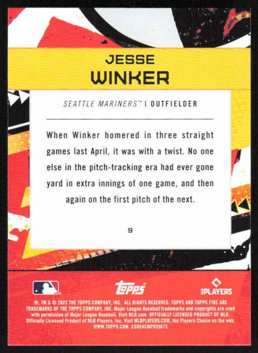 Jesse Winker 2022 Topps Fire Baseball # 9 Seattle Mariners Base - Collectible Craze America