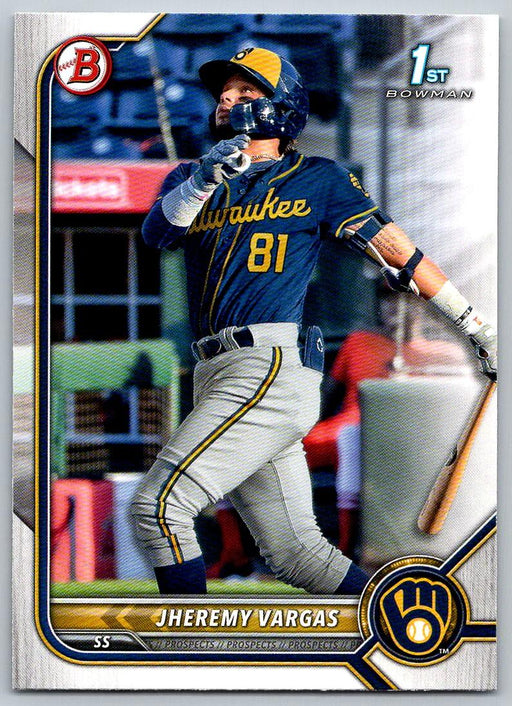 Jheremy Vargas 2022 Bowman Prospects # BP-144 1st Bowman Milwaukee Brewers - Collectible Craze America