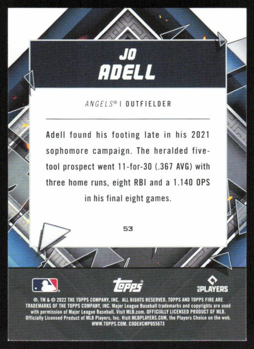 Jo Adell 2022 Topps Fire Baseball # 53 Los Angeles Angels Base - Collectible Craze America