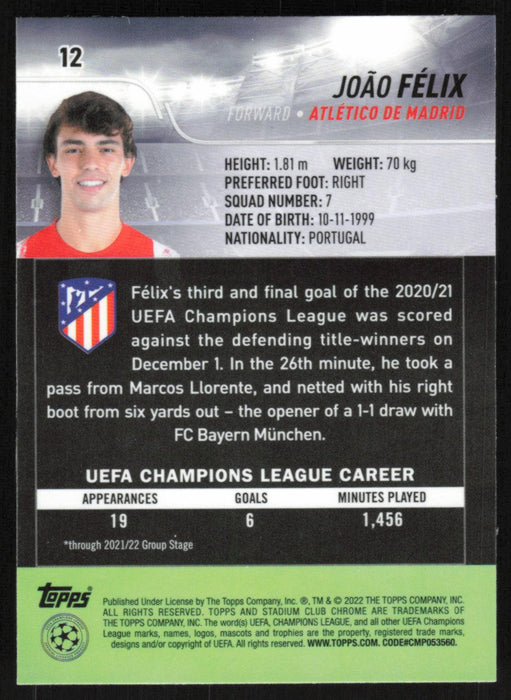 Joao Felix 2021 Topps Stadium Club Chrome UEFA Champions League # 12 Atlético de Madrid Base - Collectible Craze America