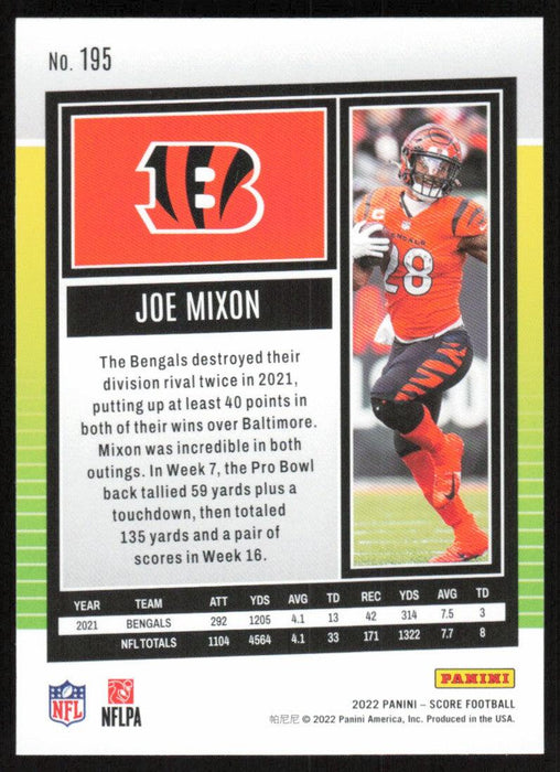 Joe Mixon 2022 Panini Score Football # 195 Base Cincinnati Bengals - Collectible Craze America