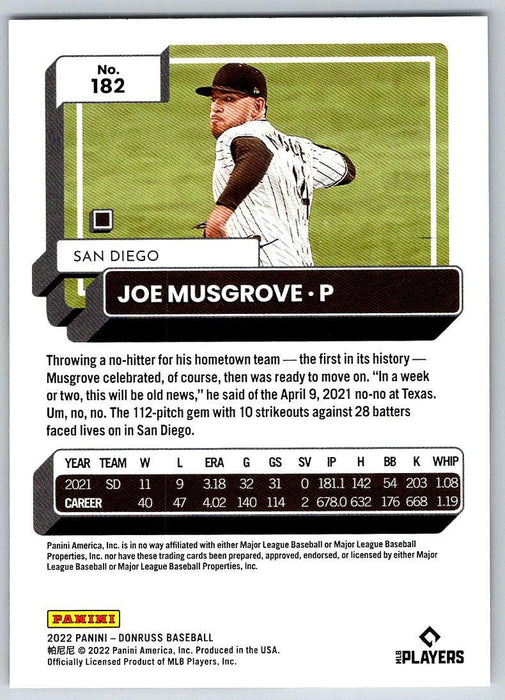 Joe Musgrove 2022 Donruss Baseball # 182 San Diego Padres - Collectible Craze America