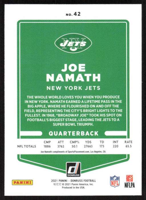 Joe Namath 2021 Donruss Football # 42 New York Jets Image Variation Base - Collectible Craze America