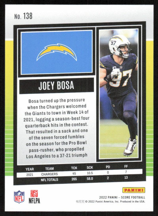 Joey Bosa 2022 Panini Score Football # 138 Base Los Angeles Chargers - Collectible Craze America