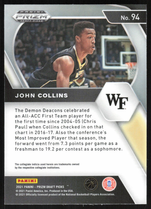 John Collins 2021 Panini Prizm Draft Picks # 94 Wake Forest Demon Deacons - Collectible Craze America