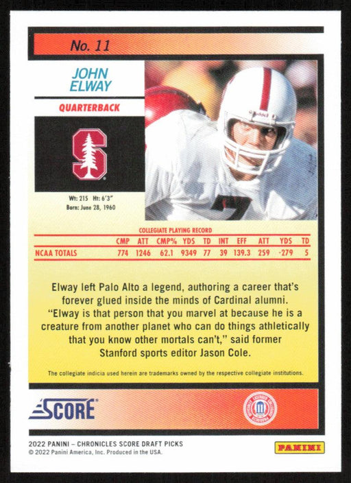 John Elway 2022 Panini Chronicles Draft Picks # 11 Score Stanford Cardinal - Collectible Craze America
