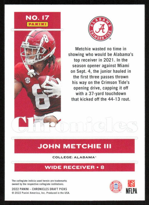 John Metchie III 2022 Panini Chronicles Draft Picks # 17 RC Alabama Crimson Tide - Collectible Craze America