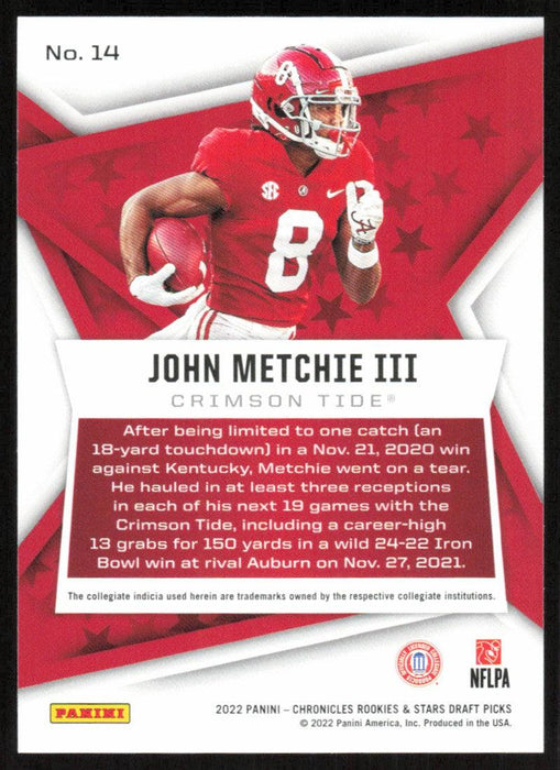 John Metchie III 2022 Panini Chronicles Rookies & Stars Draft # 14 RC Alabama Crimson Tide - Collectible Craze America