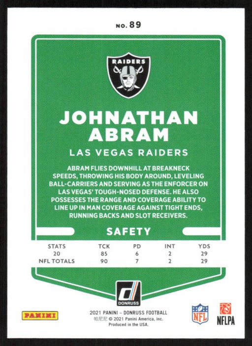 Johnathan Abram 2021 Donruss Football # 89 Las Vegas Raiders Base - Collectible Craze America