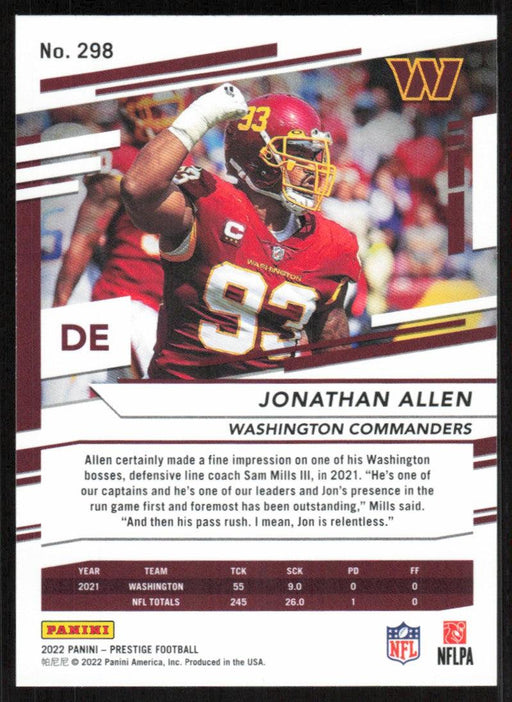 Jonathan Allen 2022 Panini Prestige # 298 Washington Commanders - Collectible Craze America