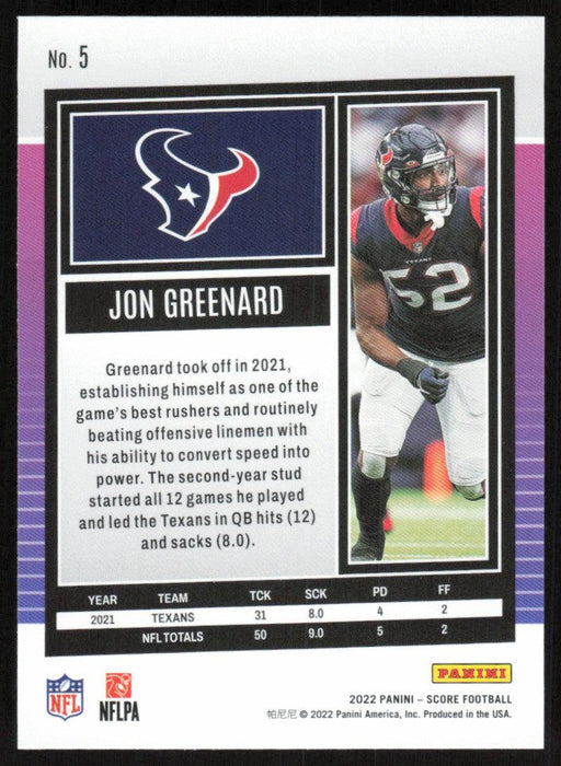 Jonathan Greenard 2022 Panini Score Football # 5 Base Houston Texans - Collectible Craze America