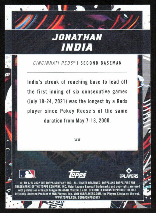 Jonathan India 2022 Topps Fire Baseball # 59 Cincinnati Reds Base - Collectible Craze America