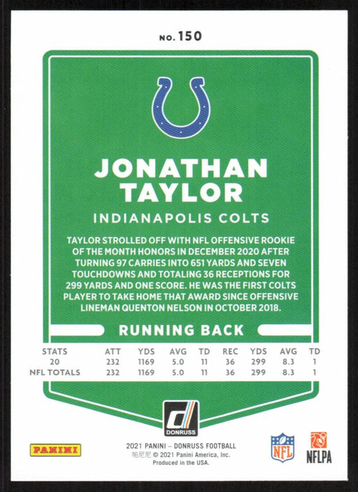 Jonathan Taylor 2021 Donruss Football # 150 Indianapolis Colts Base - Collectible Craze America