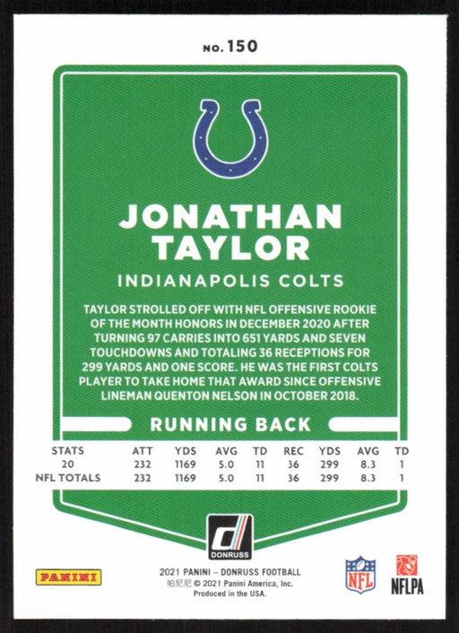 Jonathan Taylor 2021 Donruss Football # 150 Indianapolis Colts Image Variation Base - Collectible Craze America