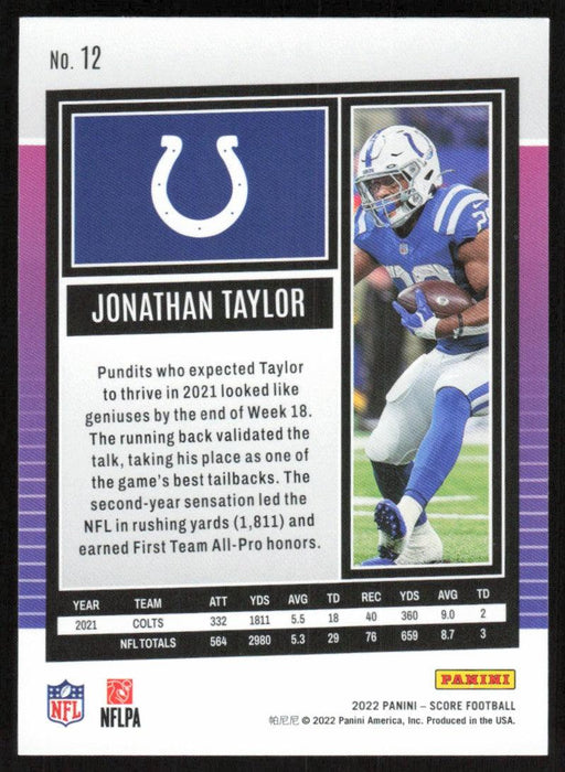 Jonathan Taylor 2022 Panini Score Football # 12 Base Indianapolis Colts - Collectible Craze America