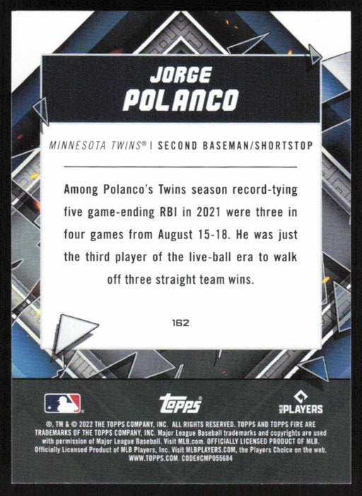 Jorge Polanco 2022 Topps Fire Baseball # 162 Minnesota Twins Base - Collectible Craze America