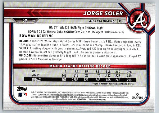 Jorge Soler 2022 Bowman # 59 Atlanta Braves - Collectible Craze America