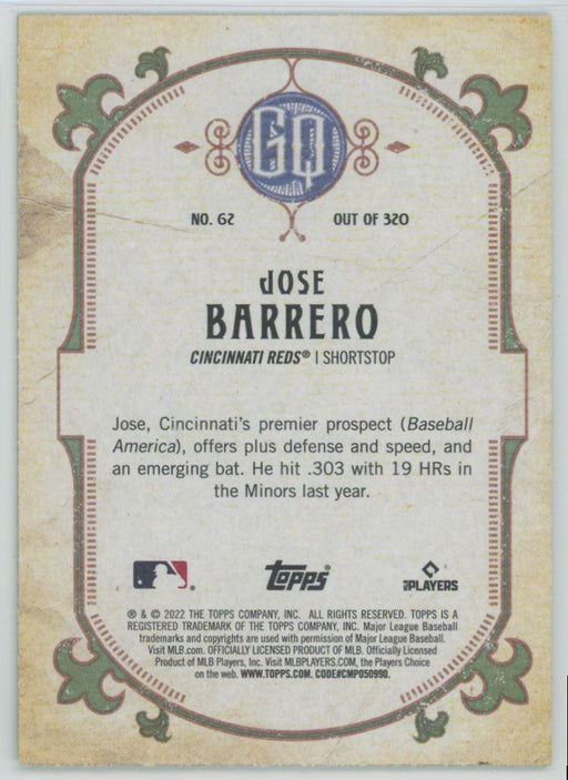 Jose Barrero 2022 Topps Gypsy Queen # 62 Green Border Cincinnati Reds - Collectible Craze America