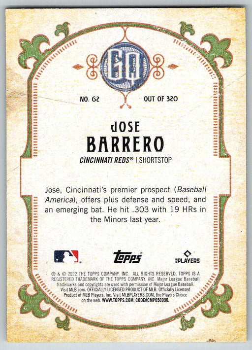 Jose Barrero 2022 Topps Gypsy Queen # 62 RC Cincinnati Reds - Collectible Craze America