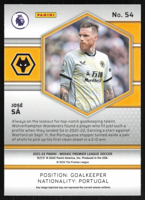 Jose Sa 2021 Panini Mosaic Premier League # 54 Wolverhampton Wanderers Base - Collectible Craze America