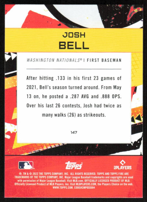 Josh Bell 2022 Topps Fire Baseball # 147 Washington Nationals Base - Collectible Craze America