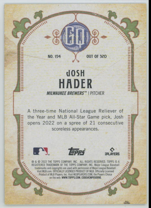 Josh Hader 2022 Topps Gypsy Queen # 194 Milwaukee Brewers - Collectible Craze America