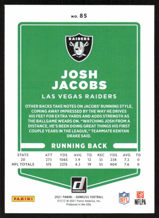 Josh Jacobs 2021 Donruss Football # 85 Las Vegas Raiders Base - Collectible Craze America