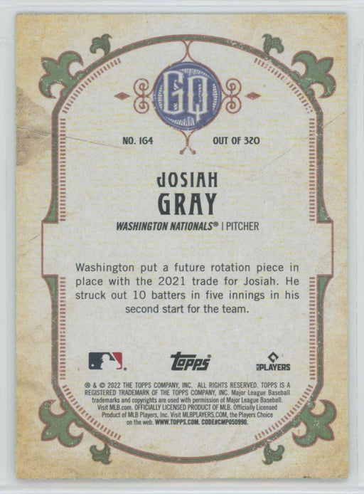 Josiah Gray 2022 Topps Gypsy Queen # 164 RC Green Border Washington Nationals - Collectible Craze America