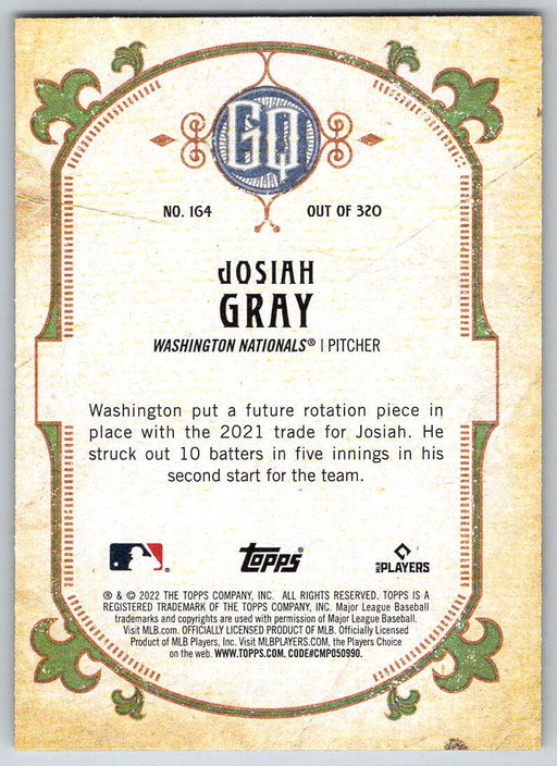 Josiah Gray 2022 Topps Gypsy Queen # 164 RC Washington Nationals - Collectible Craze America