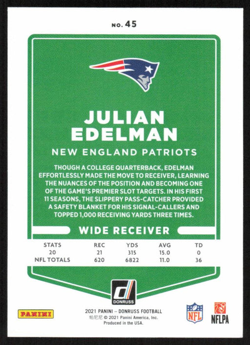 Julian Edelman 2021 Donruss Football # 45 New England Patriots Base - Collectible Craze America