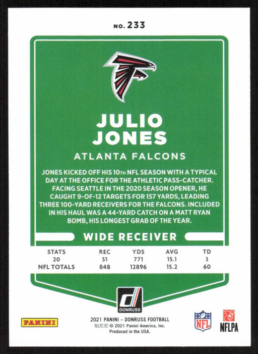 Julio Jones 2021 Donruss Football # 233 Atlanta Falcons Image Variation Base - Collectible Craze America